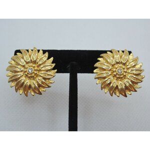 Joan Rivers Clip-on Gold Tone Sunflower Crystal Earrings Trendy Stylish Look